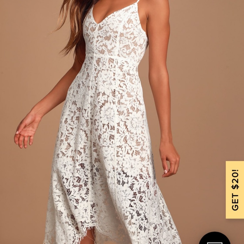 Lulus White lace midi dress size size M